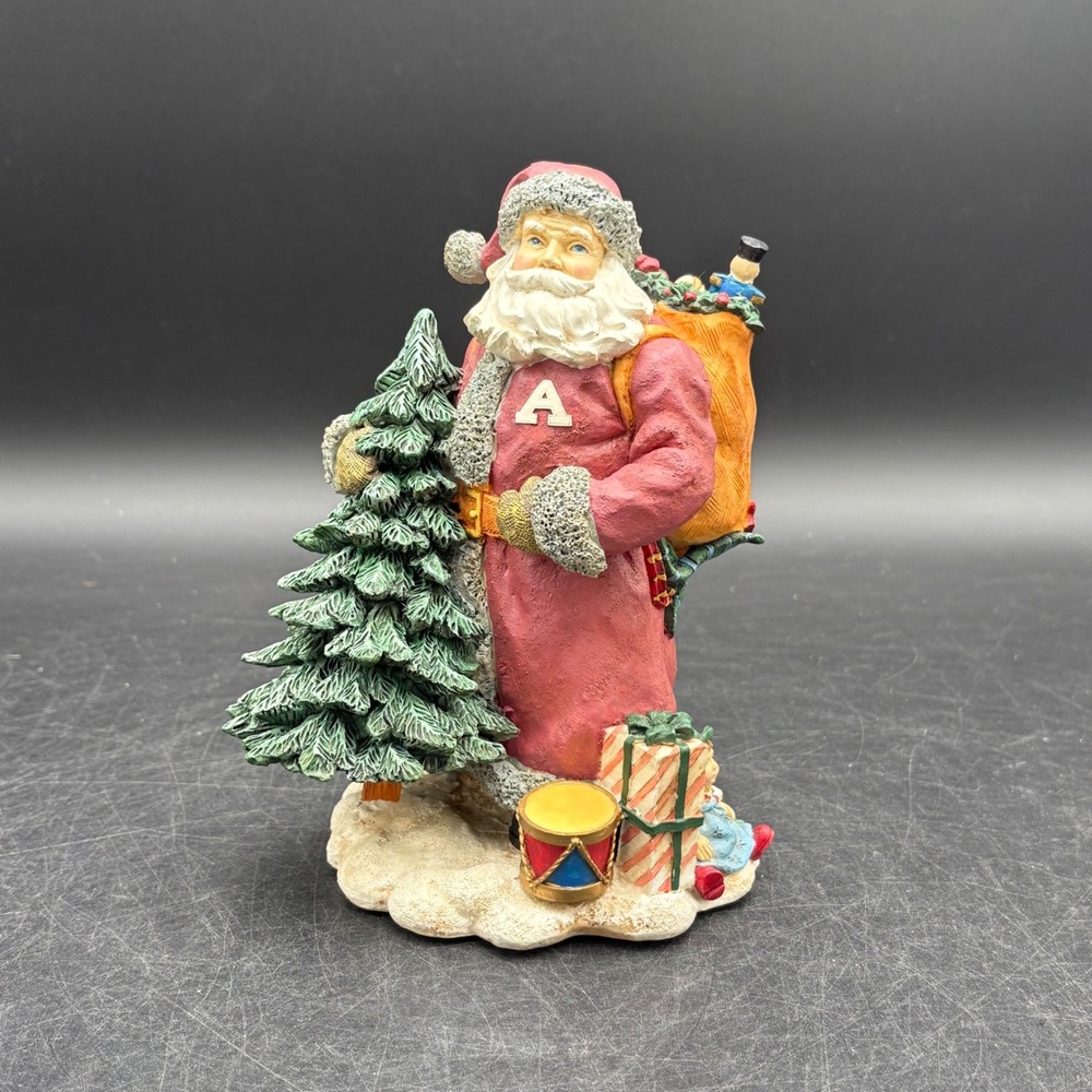 Vintage Style Santa Claus Figurine with Christmas Tree and Toy Sack 7 Inch